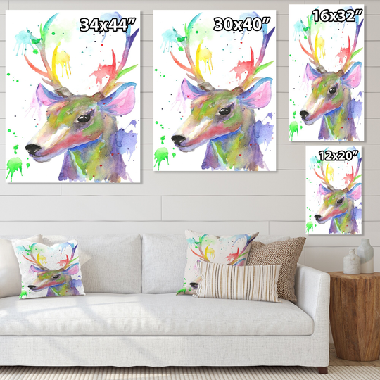 Designart 'Portrait Of Colorful Deer' Traditional Canvas Wall Art Print