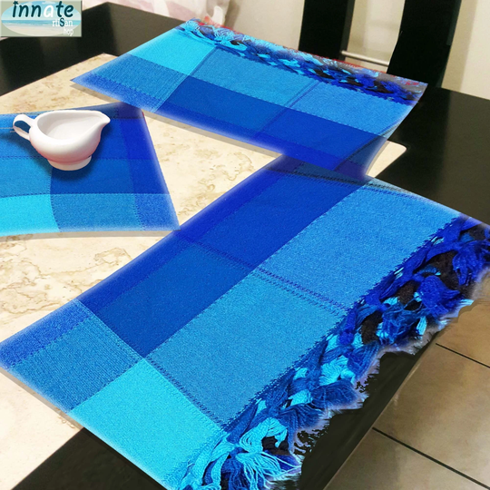 Placemats, Mexican Plaid, Cotton, Table Runner & Placemats, Runners, Plaids, Blue, Turquoise, Washable, Traditional, Set