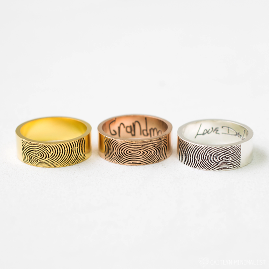 Actual Fingerprint Ring Personalized Men's Handwriting Jewelry Memorial Custom Gift For Husband & Dad Rm23