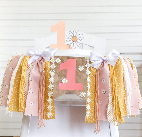 Boho Daisy High Chair Banner, Picnic 1st Birthday Highchair Decor, Cake Smash, Farm, Barnyard, Summer, Spring