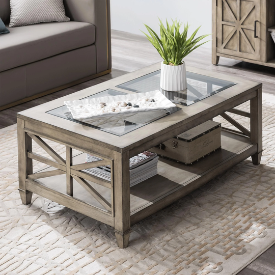 Solid Wood+Mdf+Tempered Glass Cocktail Table Coffee, Console, Sofa & End Tables