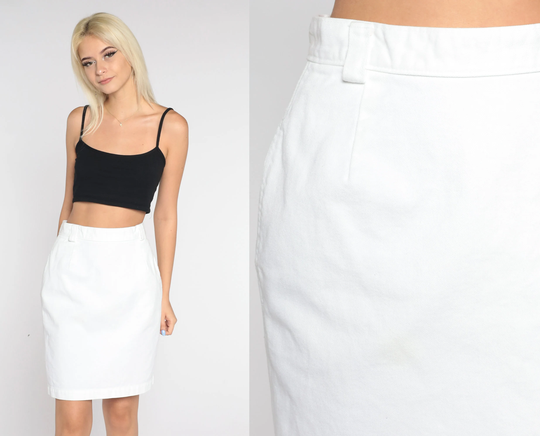 White Denim Skirt 90S Calvin Klein Jean Mini Pencil Ck High Waisted Preppy Retro Streetwear Summer Vintage 1990S Small S 26