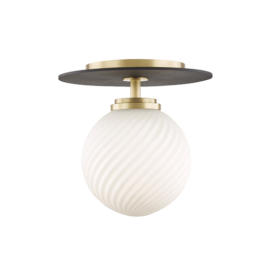 Mitzi by Hudson Valley Ellis 1-light Aged Brass Small Flush Mount with Black Accents, Opal Matte Glass