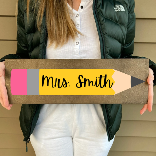 Pencil Teacher Classroom Sign | Personalized Gift Sign, Name Custom