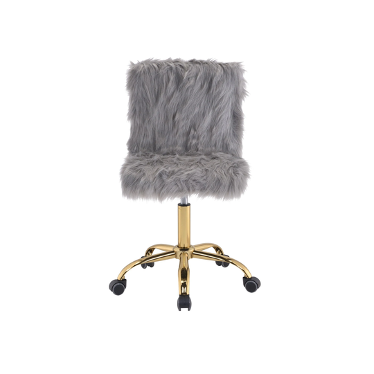 Office Chair with Faux Fur Fabric and Swivel Mechanism, Gray
