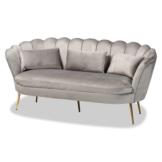 Genia Contemporary Glam and Luxe Grey Velvet Upholstered Metal Sofa