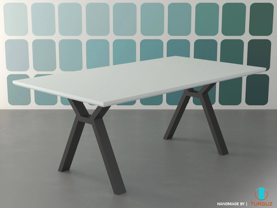 Gansu Modern Desk Table With Metal Legs | Kitchen & Dining Lacqured White Top| For 6-8 Person | 35" X 72"