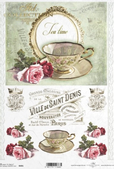 Decorative Rice Paper For Decoupage Crafts, Vintage Roses, Mulberry, Scrapbooking, 1 A4 Sheet, R491