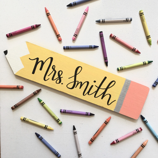 Personalized Teacher Sign Pencil Desk Accessory Name Classroom Education School Gift Senior Graduation