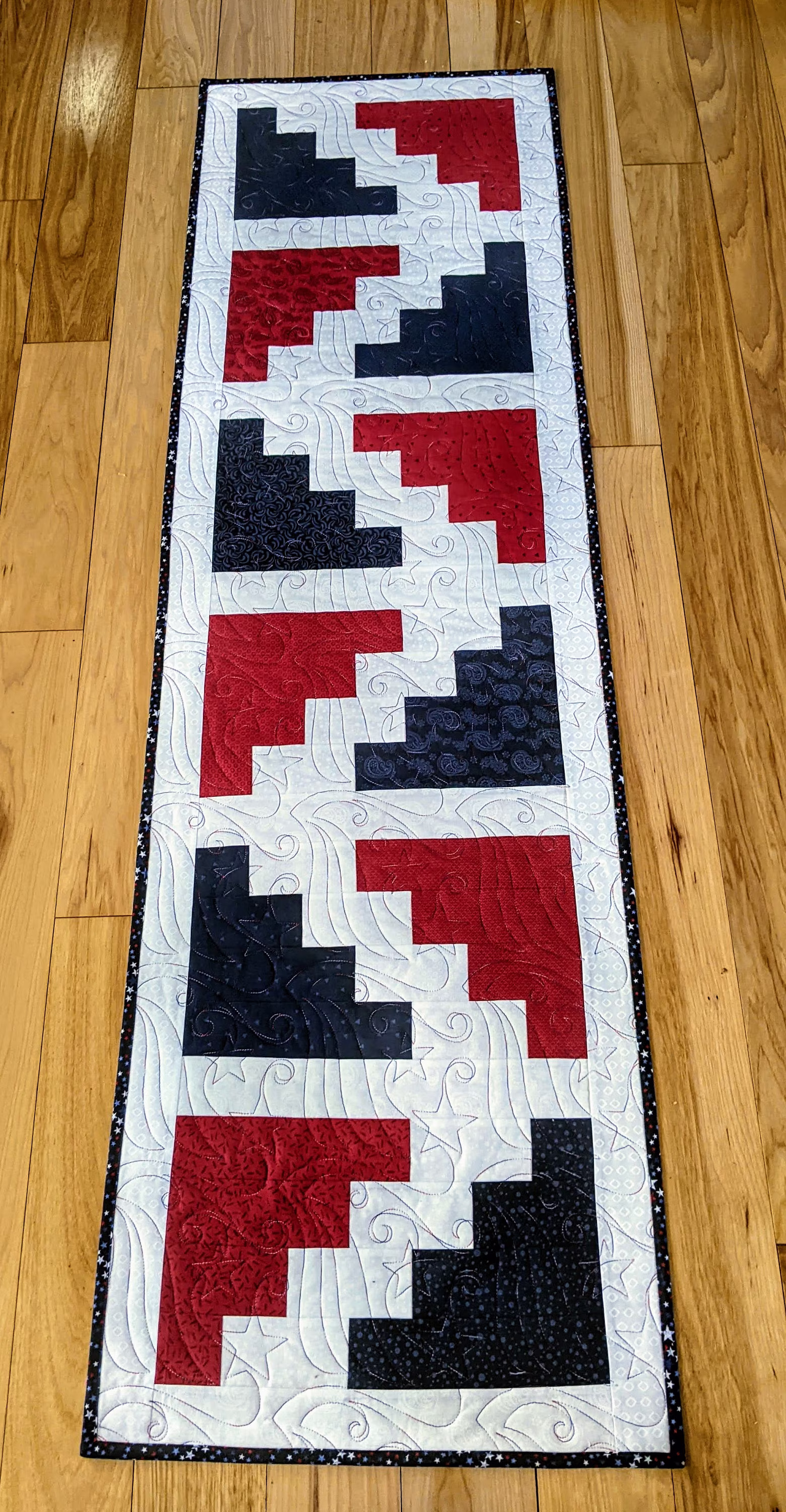 Quilted Table Runner, Red, White & Blue