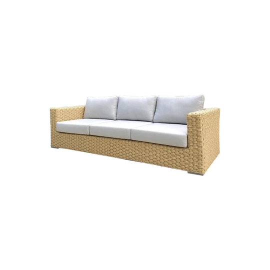 Malibu Patio Furniture Outdoor Sofa Lightweight PE Wicker Includes Light Grey Cushions Tan Wicker