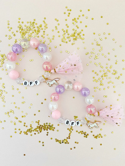 Bff Best Friends Besties Bracelets With Unicorn Charm & Tassel, Set Of 2, Bracelets, Friendship