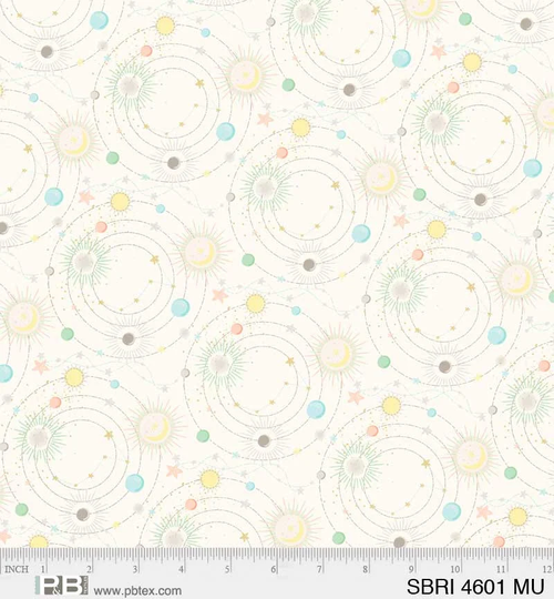 P&b Textiles - Star Bright Sbri 4601 Mu Galaxy, Planets, Sun, Orbit On Cream
