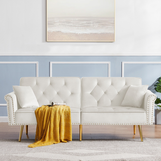 Velvet Tufted Sofa Couch Modern Loveseat Sofa Futon Sofa Bed with 2 Pillows