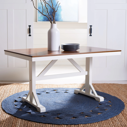 SAFAVIEH Akash White/ Natural Finish Farmhouse Dining Table - 57" W x 36" L x 30" H