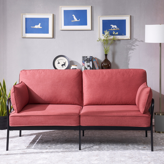 American Rustic Style Living Room Metal Frame with Cushions Comfortable Sofa with soft linen fabric and high-density sponge