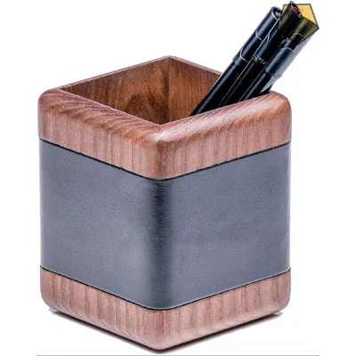 Walnut And Leather Pencil Cup