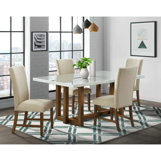 Picket House Furnishings Meyers Rectangular White Marble Top Dining Table with Espresso Base