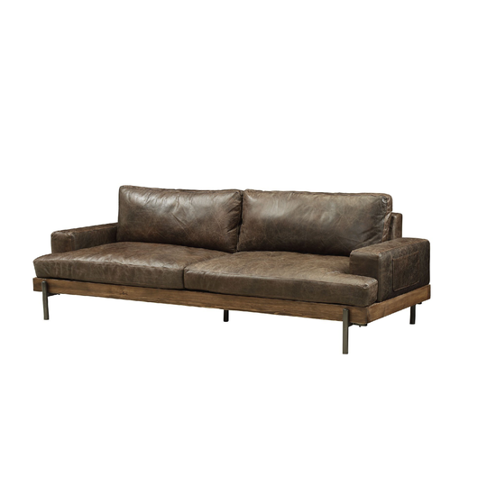 Industrial Style Top Grain Leather Sofa, Brown