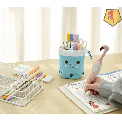 Cute Pen Pencil Telescopic Holder Pop Up Stationery Case, Stand-Up Retractable Transformer Bag Standing Organizer