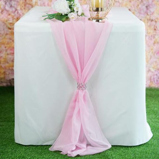 Premium Chiffon Table Runner, Pink Chair Sash, Wedding Runner, Fast Ship, Runners