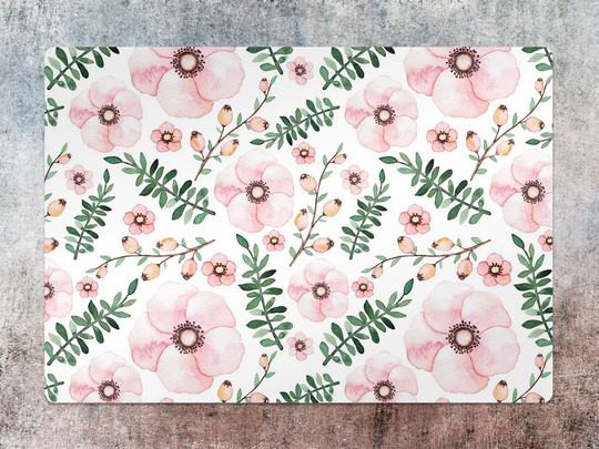 Cherry Garden Chair Mat, Pink Vinyl Floor Green Protective Floral Splat Area Rug, Gift Idea, Game Room Rug
