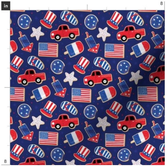 July 4Th Cookies Fabric By The Yard | Summer Fourth Of Americana Independence Day Red Truck White Blue American Flag