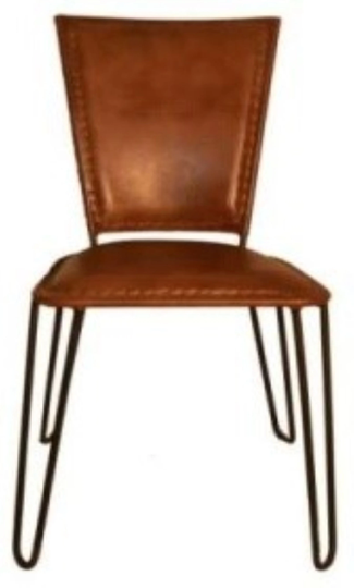 Set Of 4 South Western Industrial Chic Genuine Leather Black Hairpin Leg Iron Frame Dining Chairs