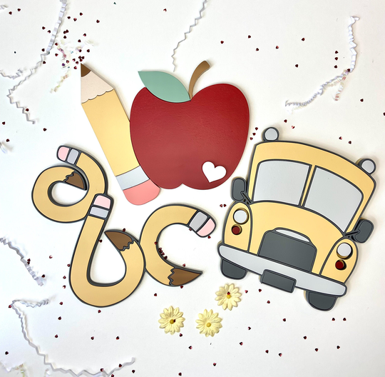 Back To School | Classroom Decor Apple Pencil Bus Round Wood First Day Of Props