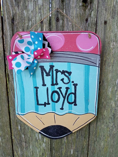 Pencil Door Hanger, Personalized Pencil, Teacher Classroom Decor, Farmhouse Decor