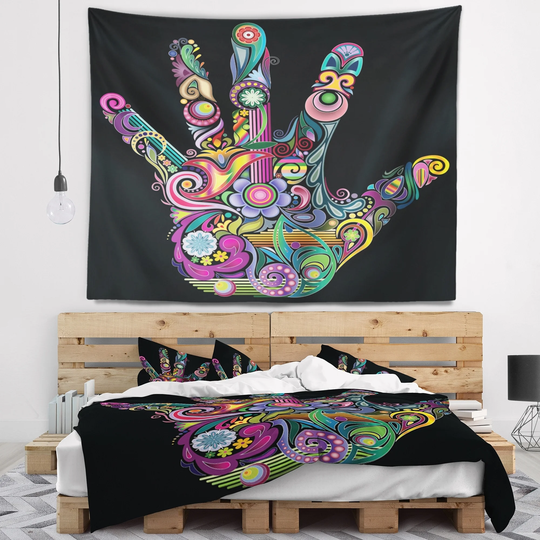 Designart 'Rainbow Hand with Multi Colors' Abstract Wall Tapestry