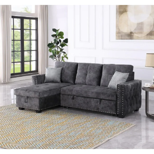 Reversible Sleeper Sectional Storage Sofa Bed,Corner Sofa-Bed With Storage,3 Seat Both Left Handed And Right Handed, Nailheaded
