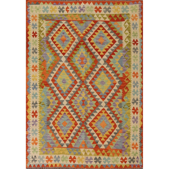 Reversible Kilim Oriental Area Rug Hand-woven Multi-Color Wool Carpet - 4'9" x 6'6"