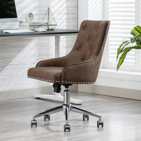Modern PU Leather Office Desk Chair with Mid-Back and Arms