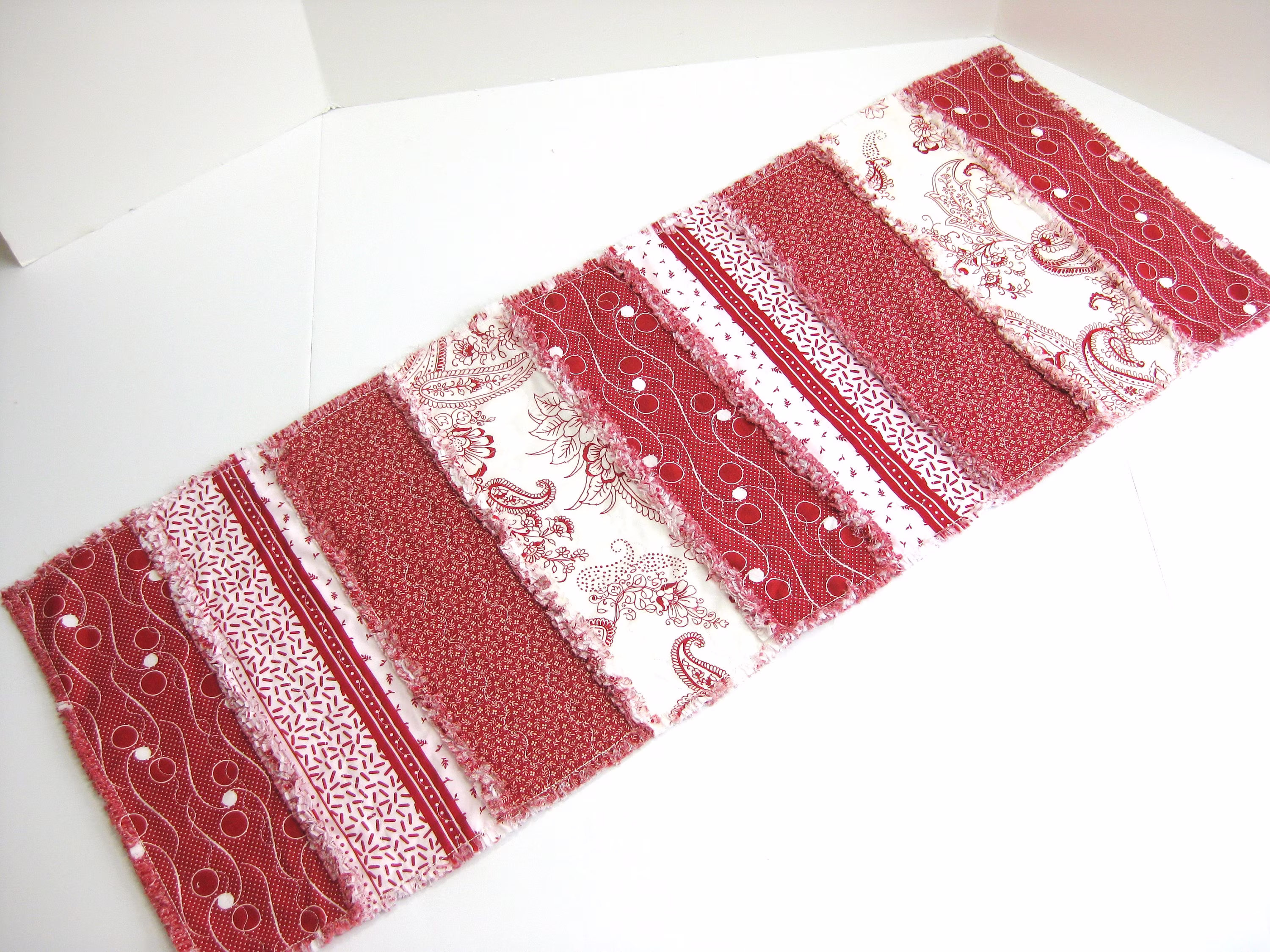 Red Rag Table Runner, Quilted Table Farmhouse