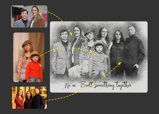 Pencil Family Portrait, Add People To Photo, Combine Pictures Deceased Loved One Photo, Gift, Black & White, Mother's Day Gift