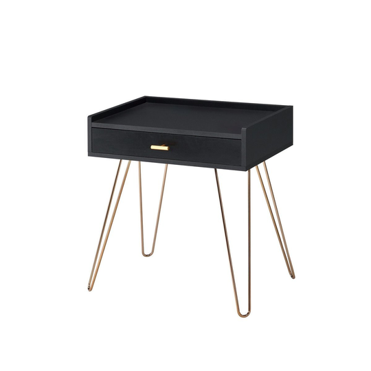 23.5 Inches 1 Drawer End Table with Hairpin Legs, Black and Copper - 23.5 H x 15.25 W x 22.1 L