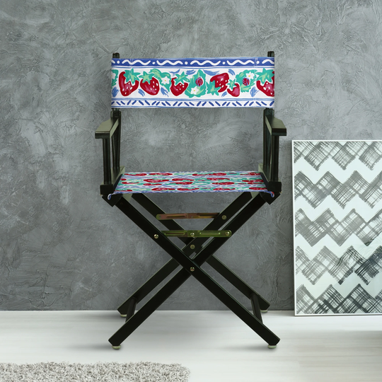 18" Director's Chair Black Frame-Strawberry Park - 21.75"W x 17"D x 33.75"H