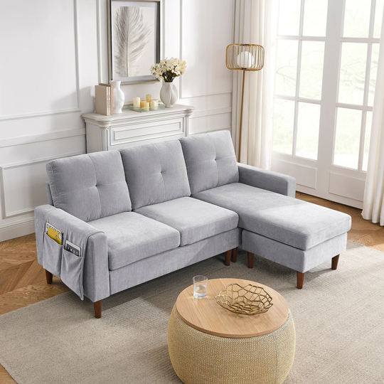 Sectional 3 Seats L-shape Sofa in Chenille with Removable Cushions - 80"Wx54"Dx35.5"H