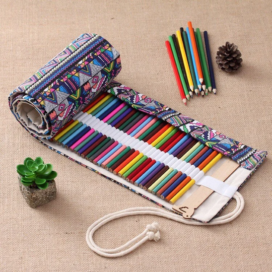 12/24/36/48/72/108/128/168 Slots Canvas Roll Up Pencil Case | Storage Pouch Painting Brush Holder Craft Tool Bag Birthday Gift