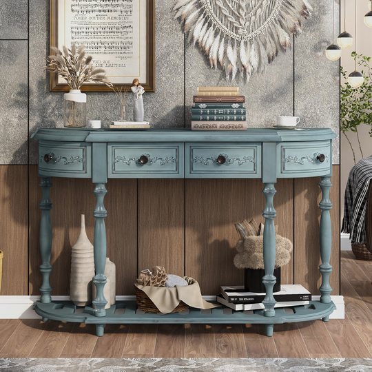 52'' Curved Console Table Sofa Table Entryway Table For Hallway Living Room Bedroom With 4 Drawers And 1 Shelf