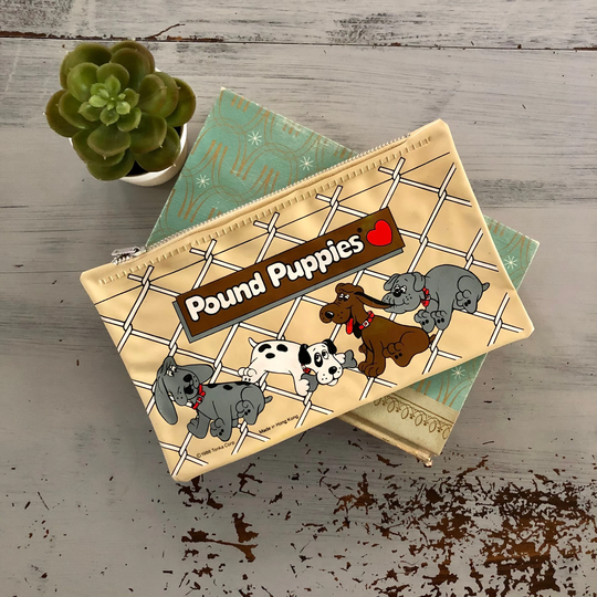Vintage 1980's Pound Puppies Cosmetic Bag Pencil Case | Retro Make-Up Zipper Puppy Purse