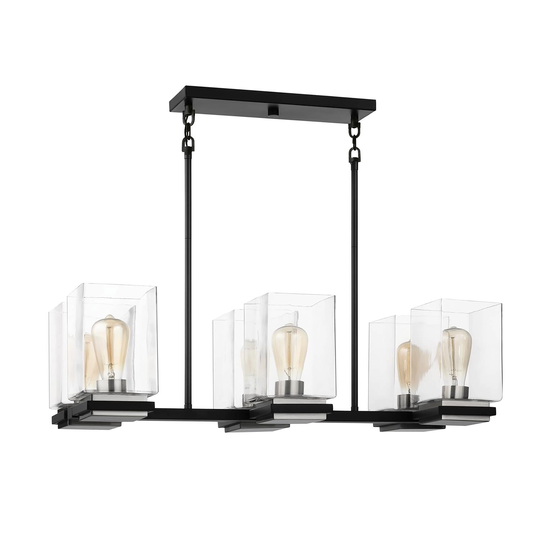 Crossroads 6 Light Island Pendant Matte Black with Clear Glass
