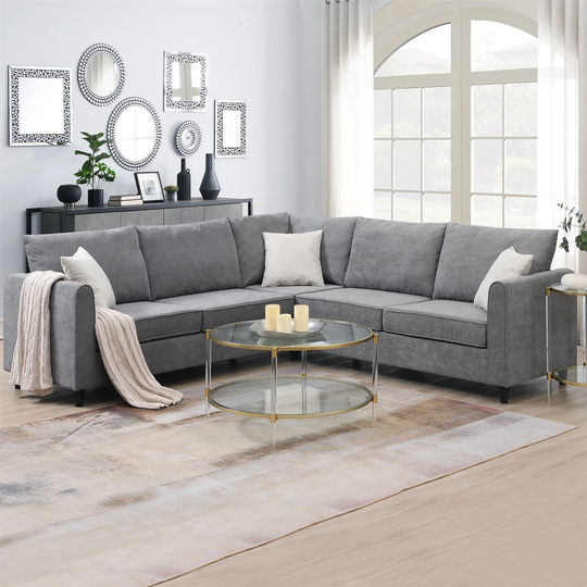 L Shape Upholstered Sectional Sofa with 3 Pillows