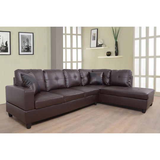 2 Piece Pu Faux Leather Sectional Sofa & Chaise Brown