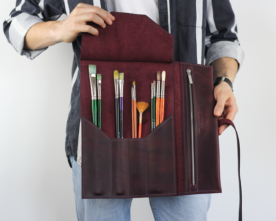 Purple Pencil Case, Oil Brush Mother's Day Gift, Personalized Gift, Brush Roll, Gift For Painter, Case