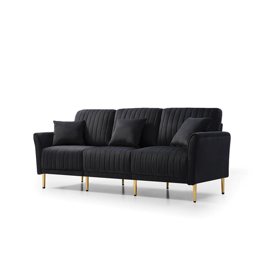 Modern Velvet Upholstered 3-Seat Sofa Couch Channel Tufted Back and Cushion Seat
