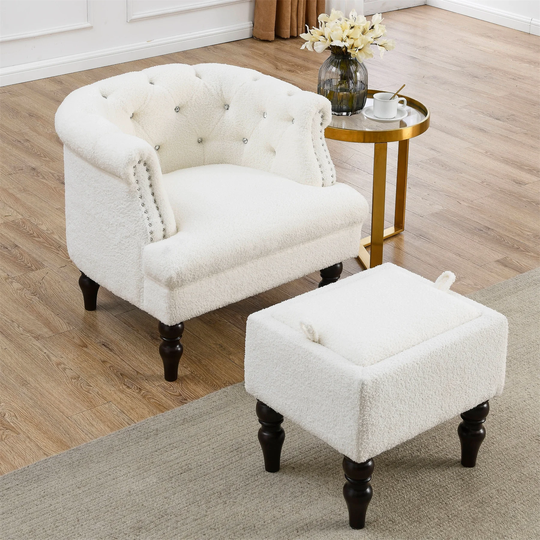 Modern Tufted Accent Chair with Footrest & Gourd-shaped Wood Legs