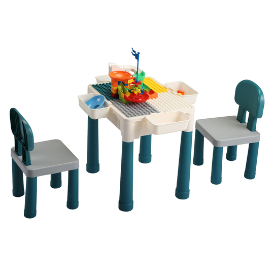 Kids Activity Table Set Table and Chair Set, 2 Chairs,Building Table