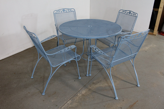 Vintage Woodard Outdoor Iron Table & 4 Chairs in French Blue